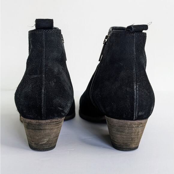 Aquatalia Ankle Boots Womens 8.5 Black Suede Low Heel Pointy Toe Zipper Booties - Picture 6 of 13